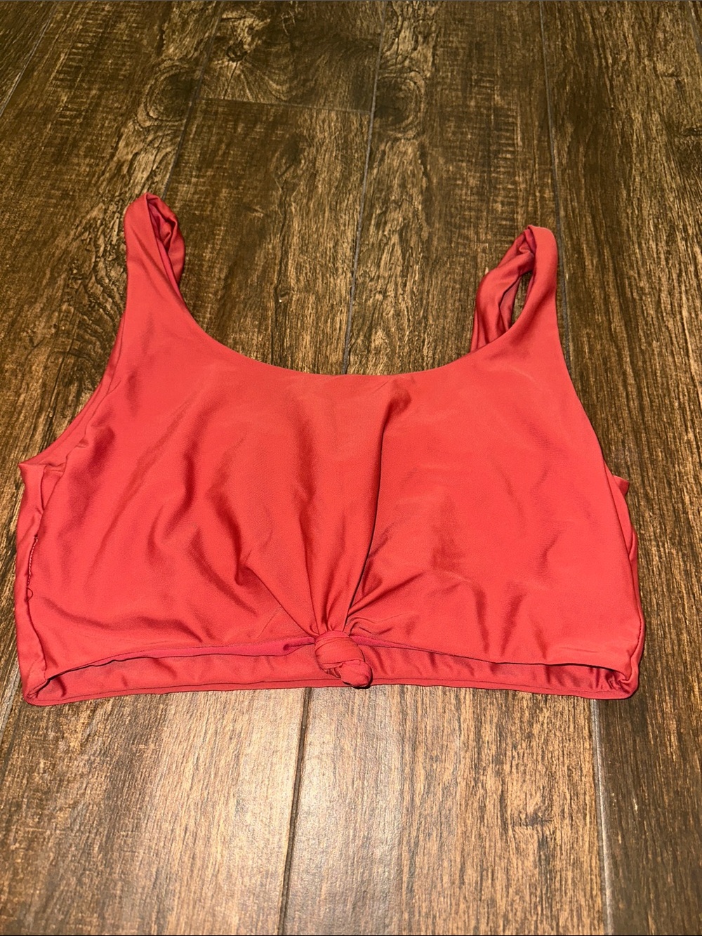 Knot Front Crop Swim Top in Coral Red - Picture 1 of 4